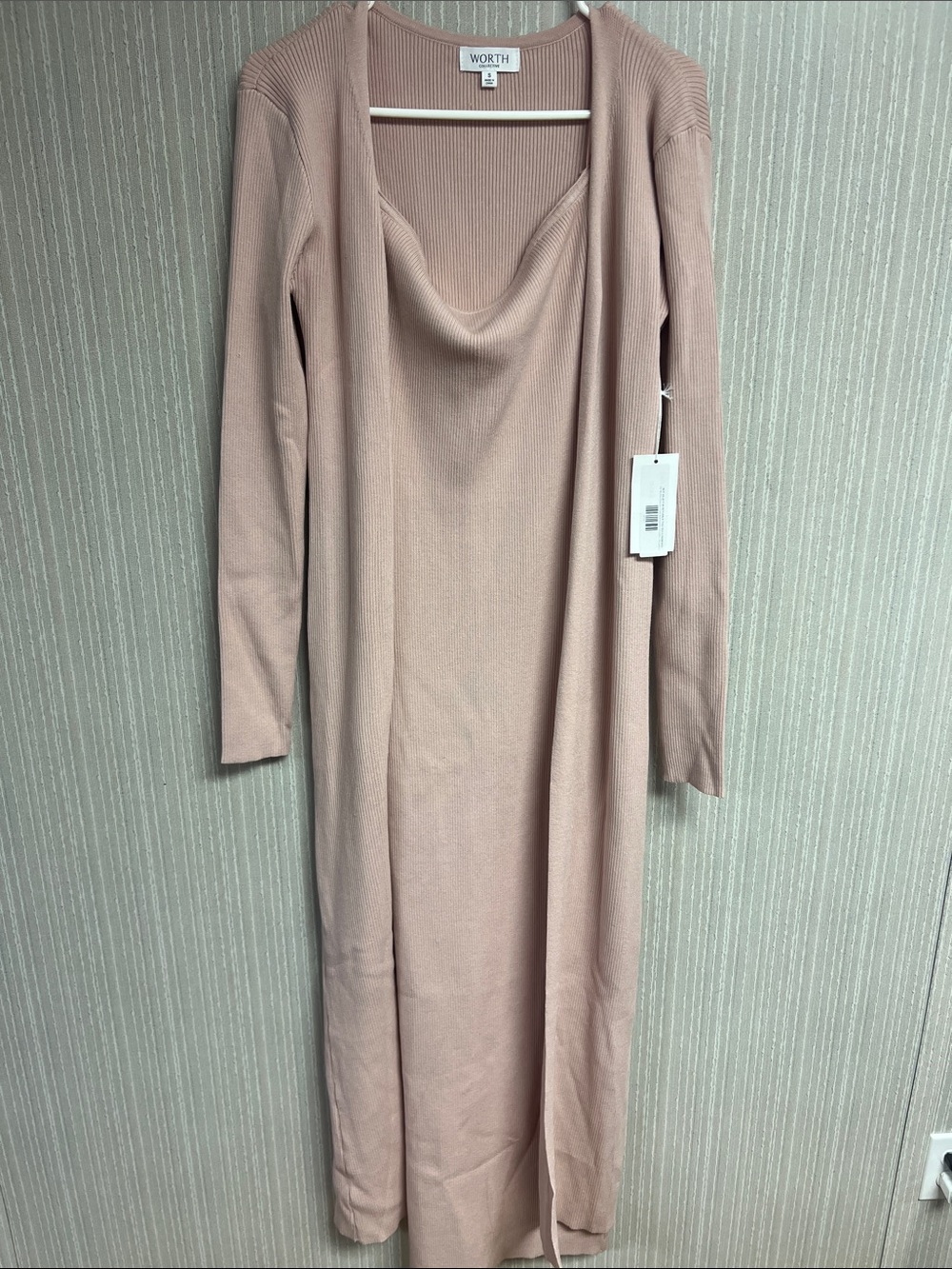 NWT S WORTH ballet pink strapless knit Maxi Dress w matching cardigan sweater